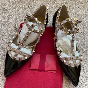 brand new Valentino PATENT ROCKSTUD CAGED BALLET FLAT 37.5